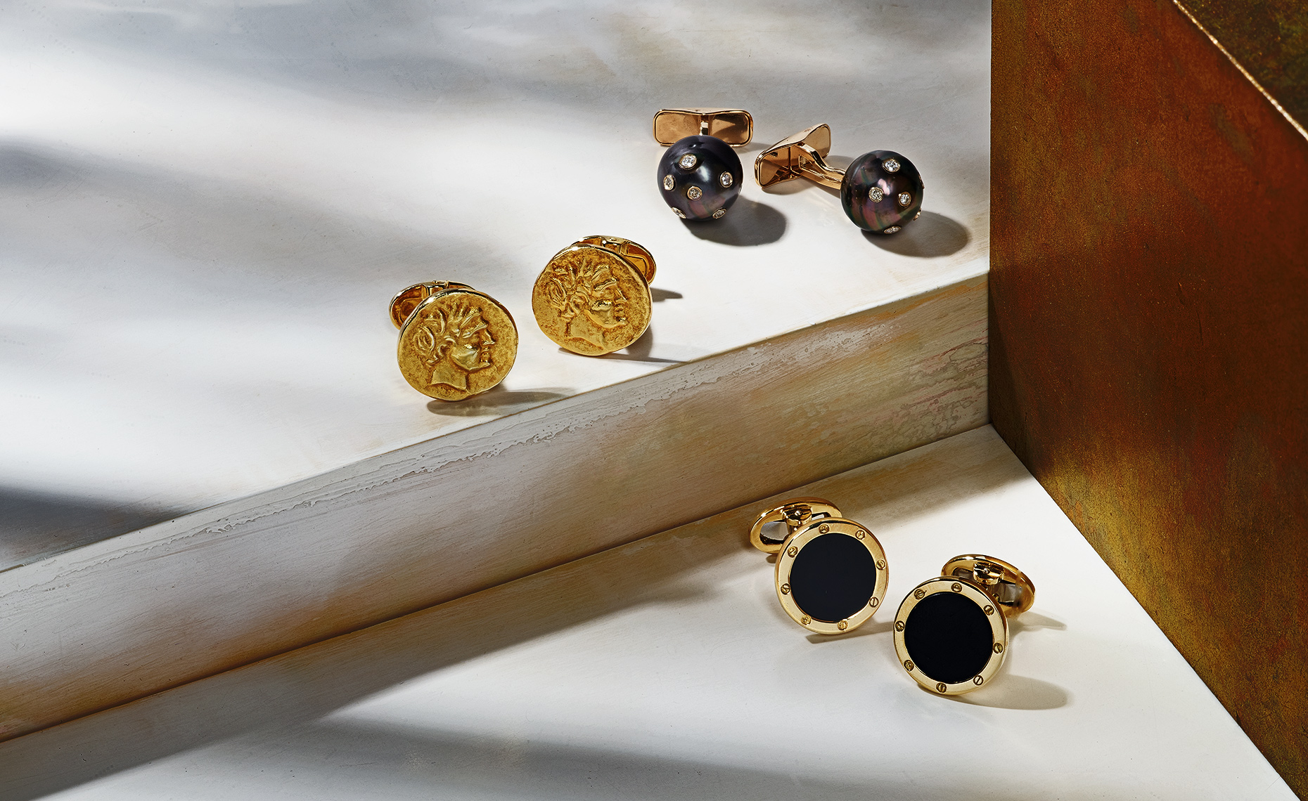sun drenched elegance by Jan Leslie, stellar cufflinks luxurious designs, photographed by David Lewis Taylor.