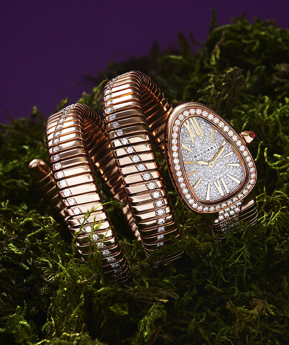 Serpenti Tubogas Watch by Bulgari, photographed by David Lewis Taylor. 