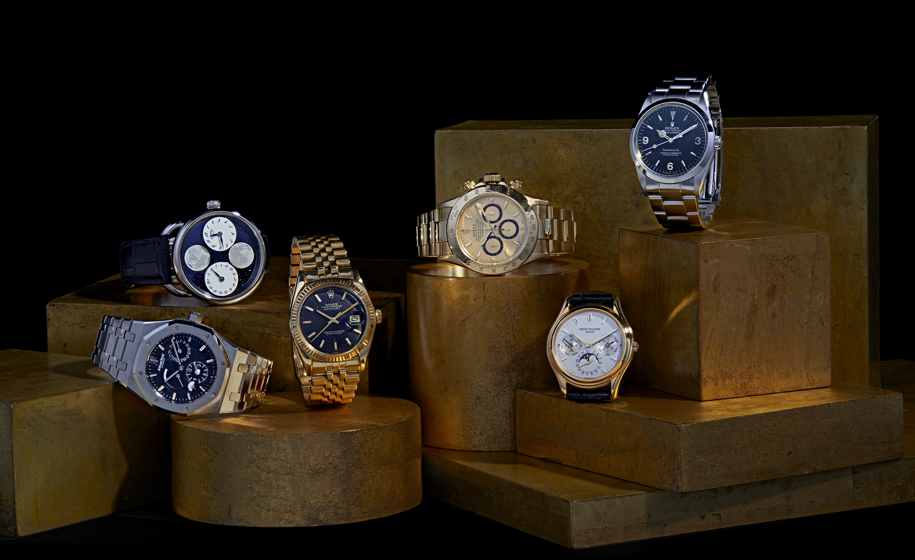 A collection of rare and coveted watched photographed by still life photographer David Lewis Taylor,