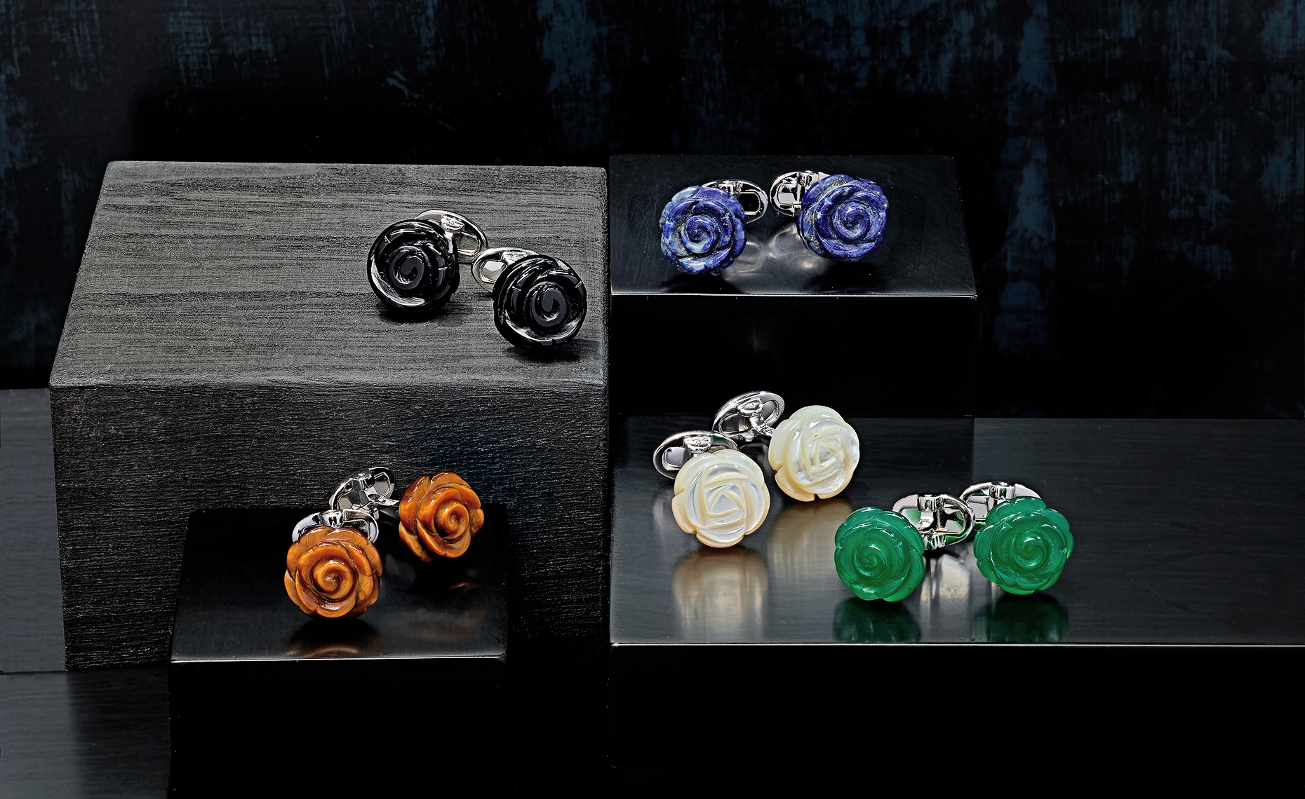 Luxurious Rose cufflinks by Jan Leslie photographed by Jewelry photographer David Lewis Taylor.